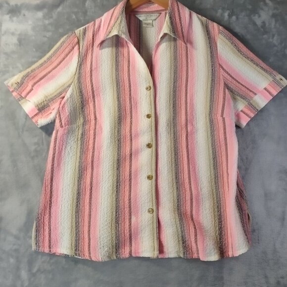 Allison Daley Petite Shirt 6P Pink Striped Textured ButtonUp Short Sleeve Summer - Picture 1 of 10